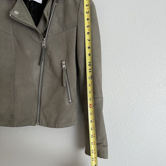 Mango Grey Taupe Real Leather Jacket Lambskin Collar fur Jacket XS - Picture 5 of 6